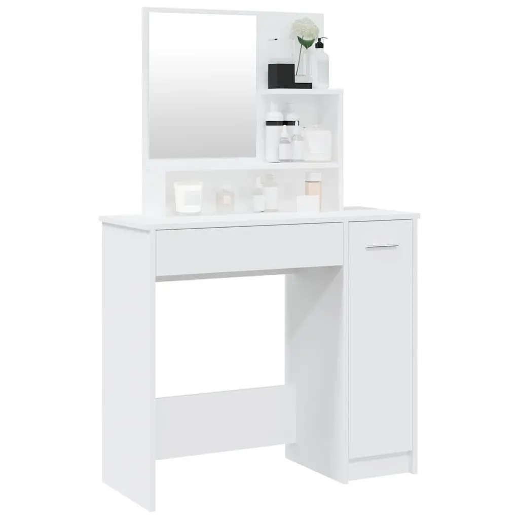 Dressing Table with Mirror White Engineered Wood Makeup Desk Storage Drawer 86.5 x 35 x 136 cm