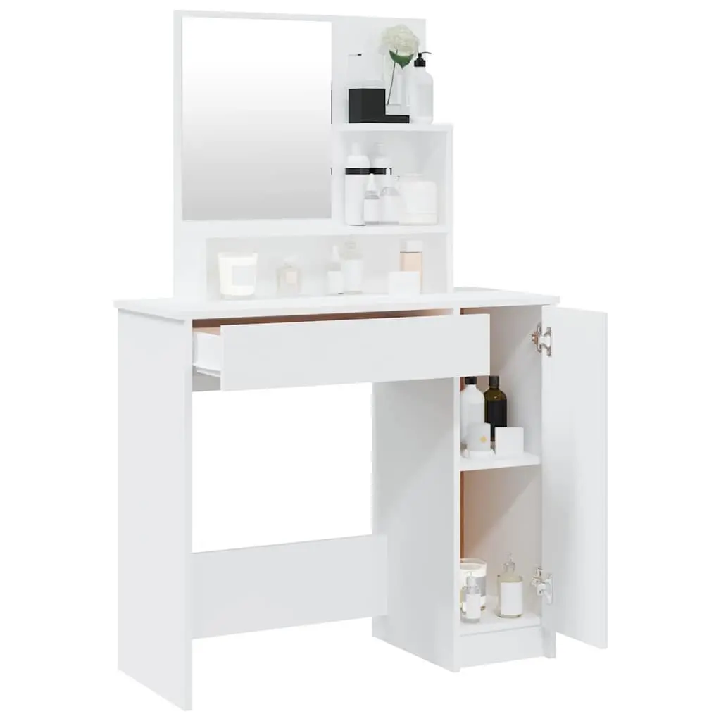 Dressing Table with Mirror White Engineered Wood Makeup Desk Storage Drawer 86.5 x 35 x 136 cm