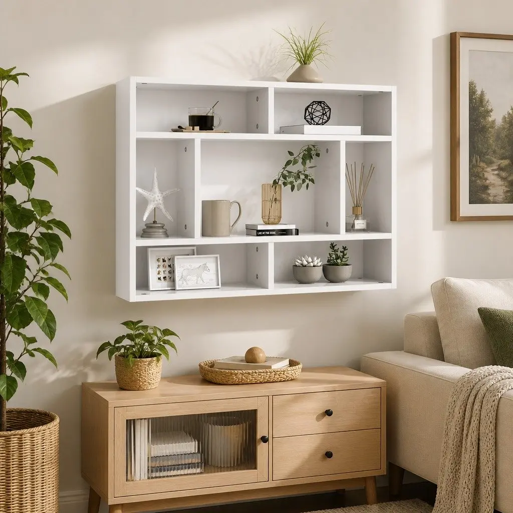 Wall Shelf White 75x16x55 cm with Open Compartments