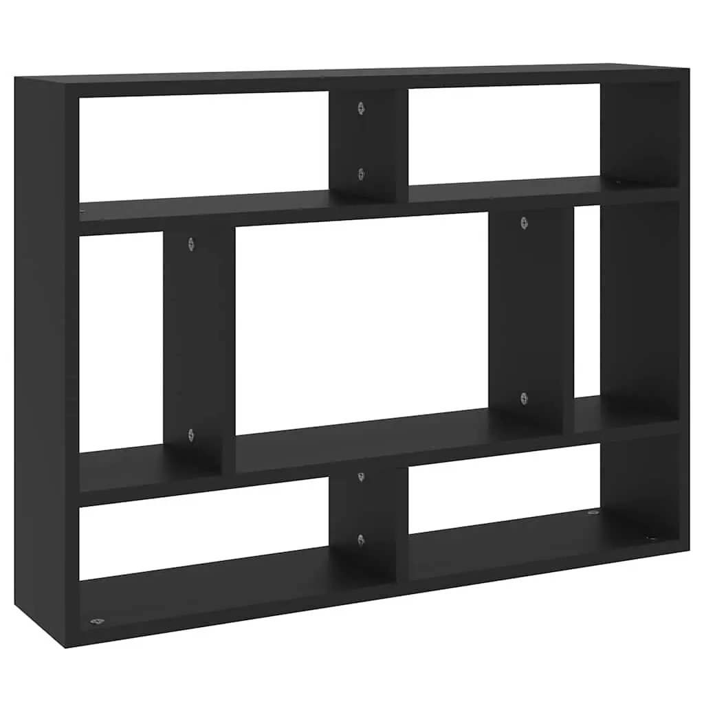 Wall Shelf Black Open Compartments 75x16x55cm