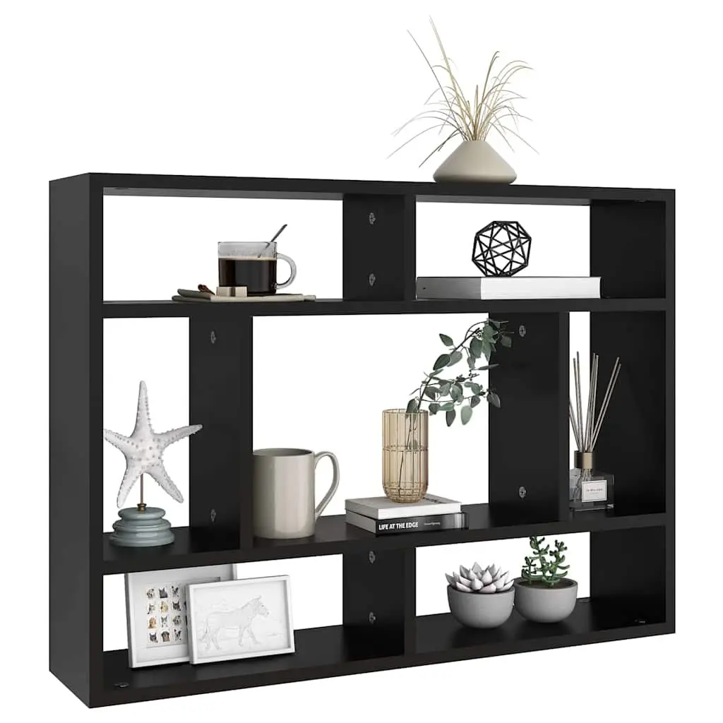 Wall Shelf Black Open Compartments 75x16x55cm