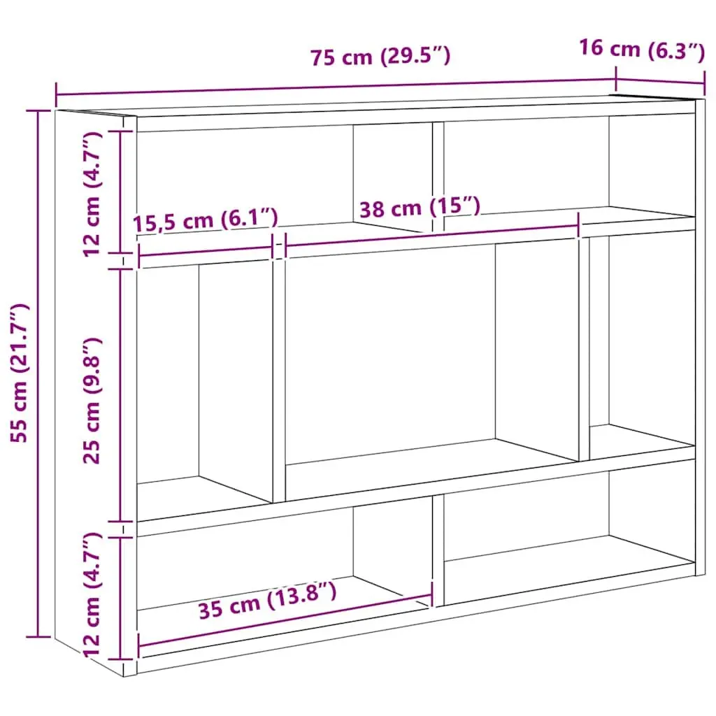 Wall Shelf Sonoma Oak Open Compartment Storage Display Shelving Unit 75x16x55cm