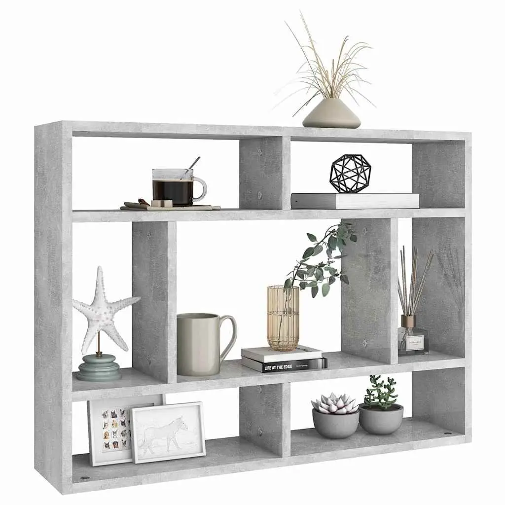 Wall Shelf Grey Open Compartment Storage Display Unit 75 x 16 x 55 cm