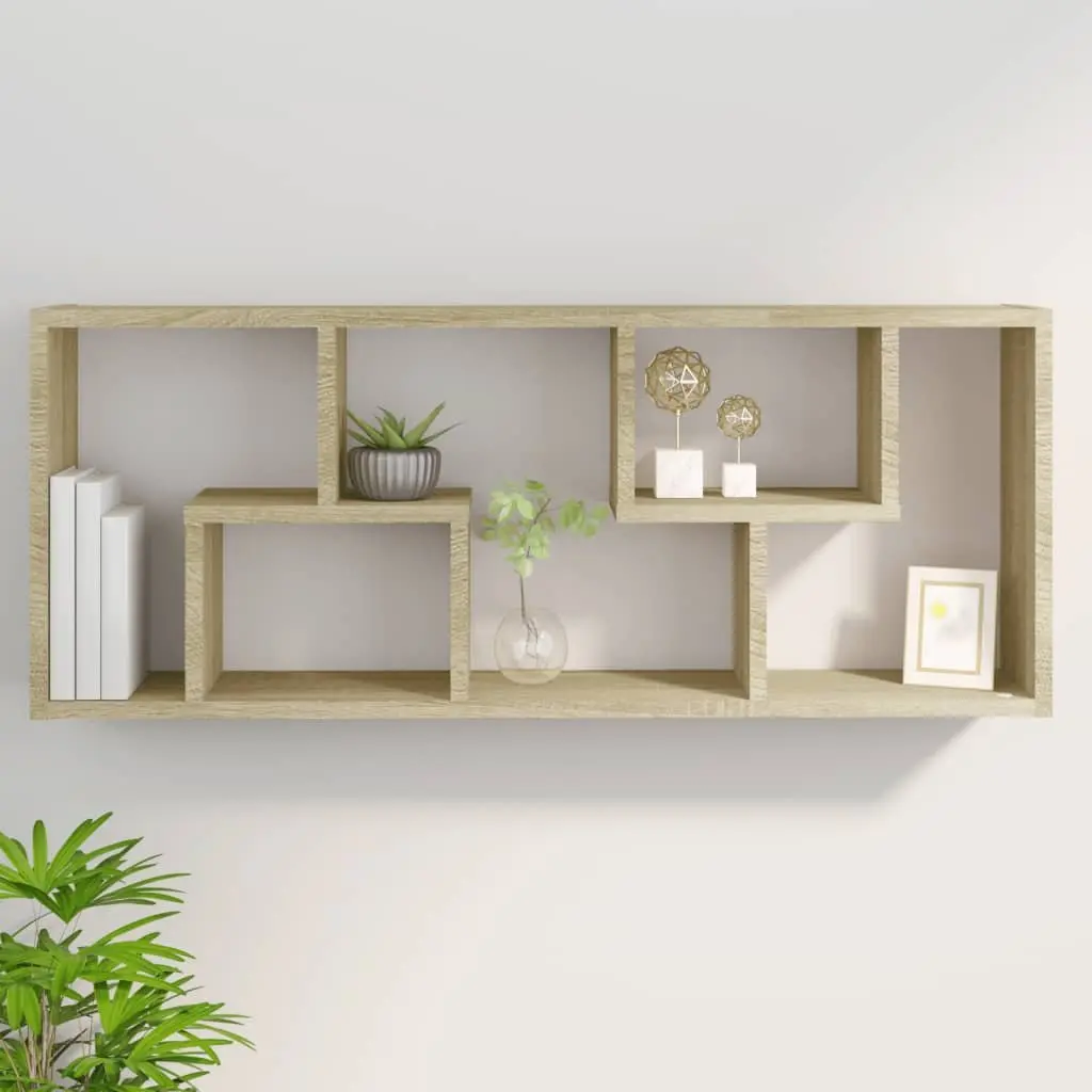 Wall Shelf Storage Display Unit Open Compartments Engineered Wood Brown