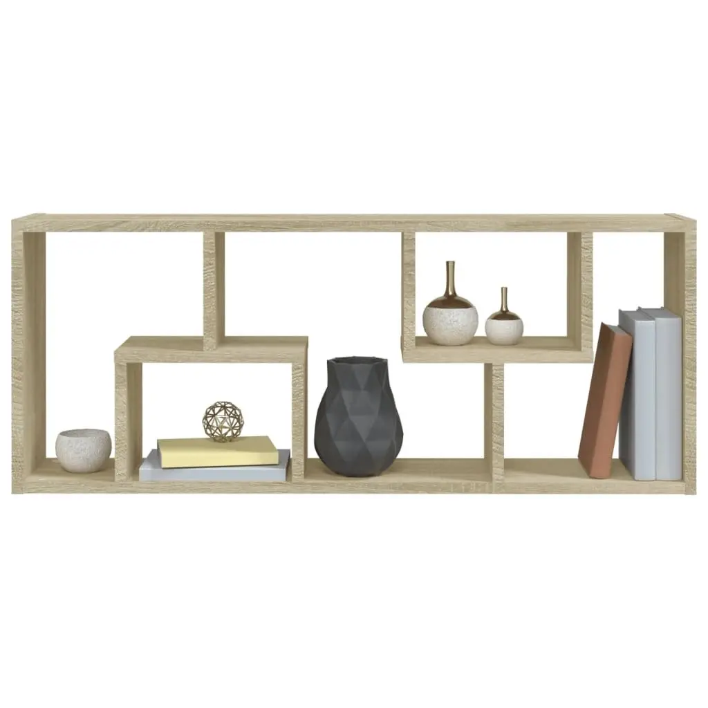 Wall Shelf Storage Display Unit Open Compartments Engineered Wood Brown