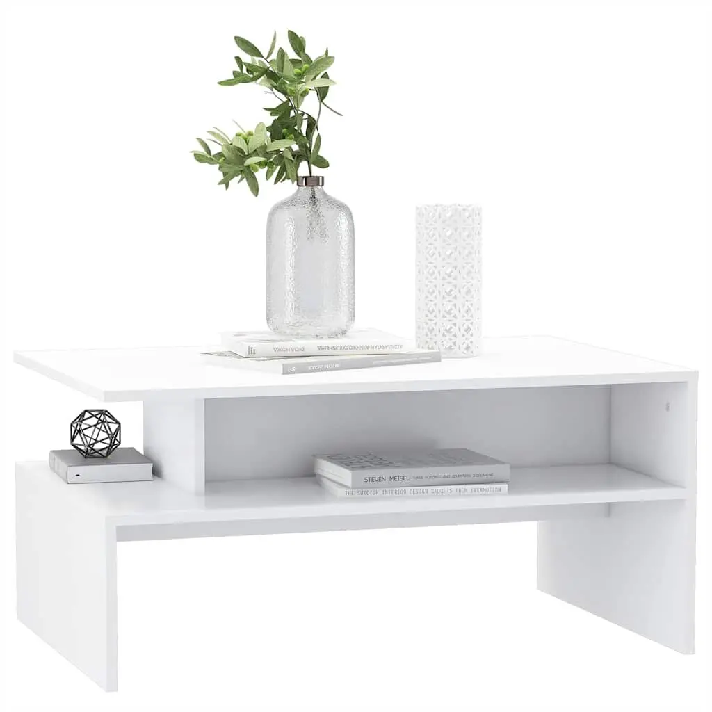 White Coffee Table Modern Storage Shelf 90cm Width 60cm Depth 42.5cm Height