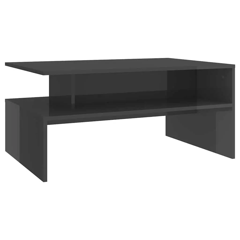 Coffee Table High Gloss Grey Storage Shelf 90 x 60 x 42.5 cm