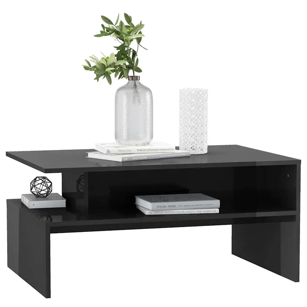 Coffee Table High Gloss Grey Storage Shelf 90 x 60 x 42.5 cm