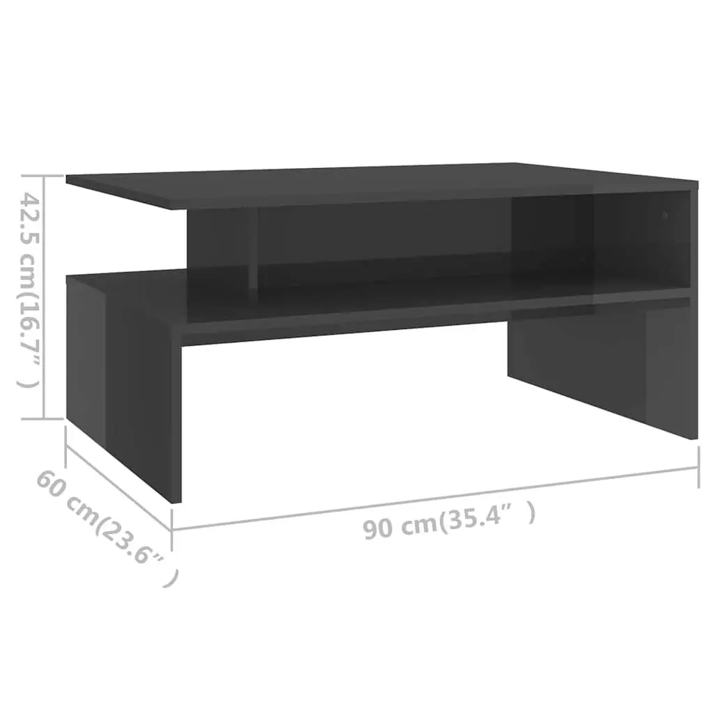 Coffee Table High Gloss Grey Storage Shelf 90 x 60 x 42.5 cm