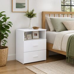 Friendly White Nightstand with Storage Options