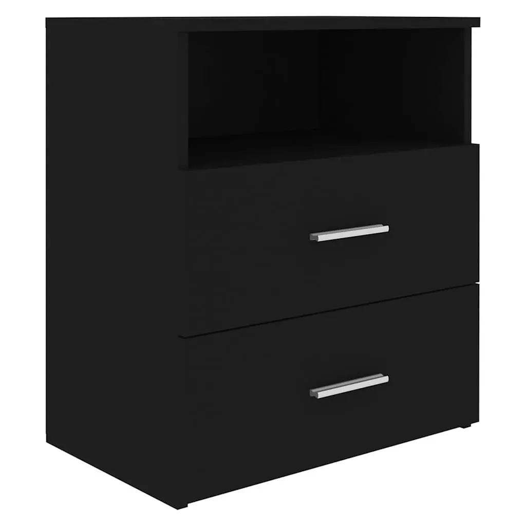 Bedside Table Black Storage Cabinet with Drawers and Shelf 50 x 32 x 60 cm
