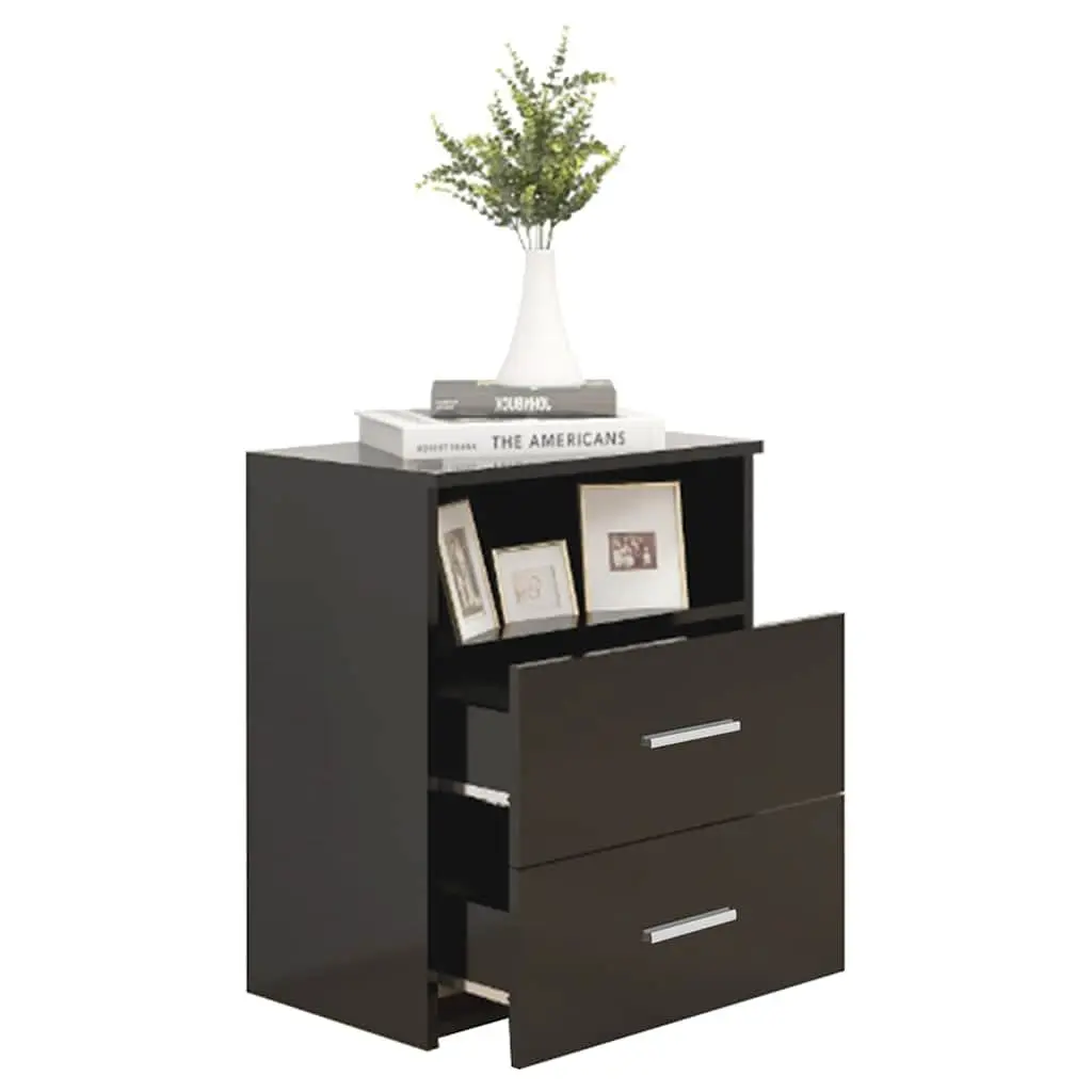 Bedside Table Black Storage Cabinet with Drawers and Shelf 50 x 32 x 60 cm
