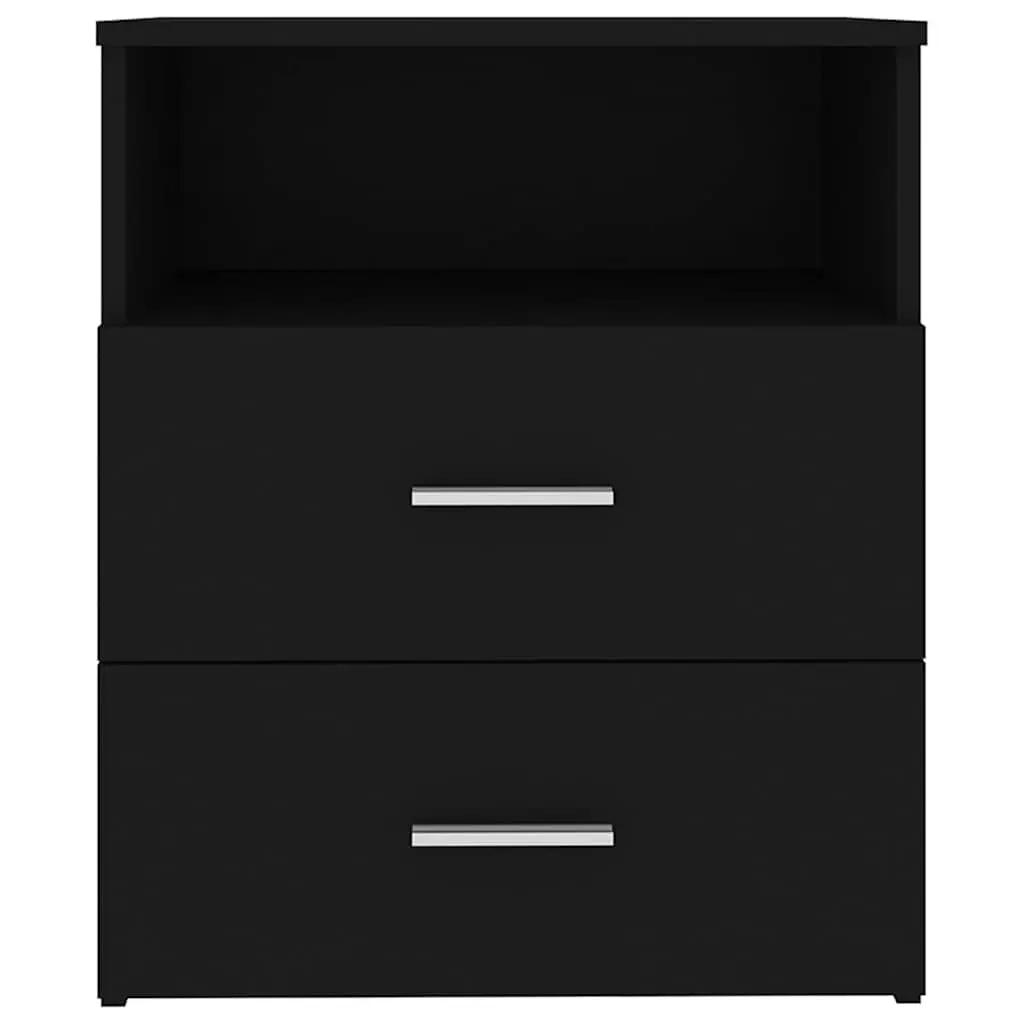 Bedside Table Black Storage Cabinet with Drawers and Shelf 50 x 32 x 60 cm
