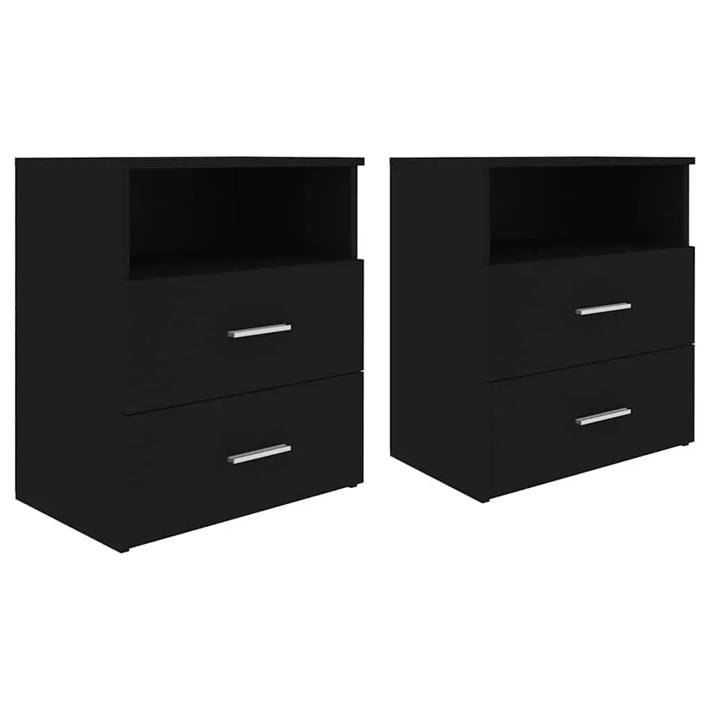 Bedside Table Black Nightstand Cabinet 50x32x60 2 Piece