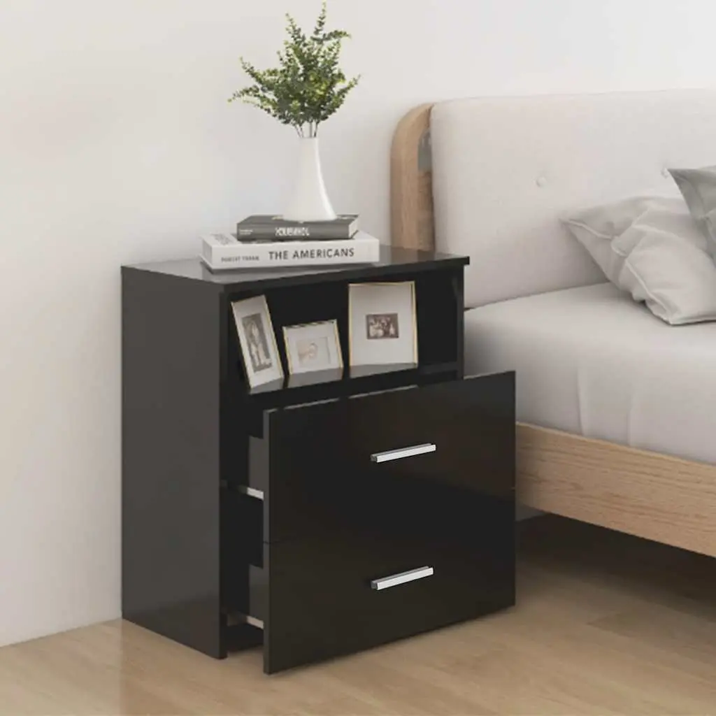 Bedside Table Black Nightstand Cabinet 50x32x60 2 Piece