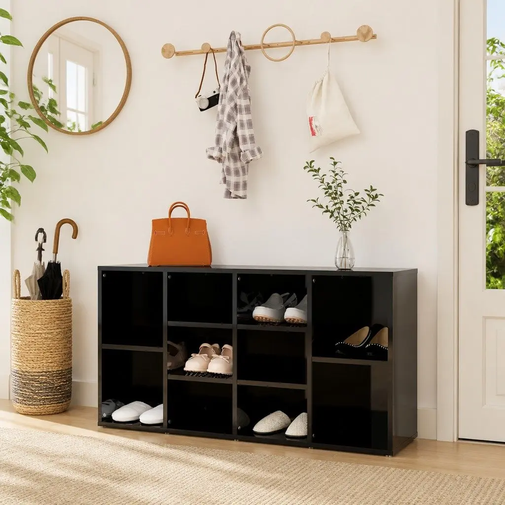 Shoe Storage Bench Black High Gloss 10 Shelves 103 x 30 x 55 cm