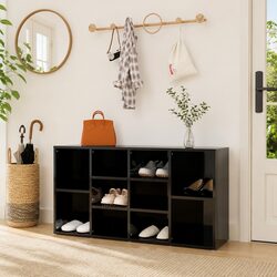 Friendly Black High Gloss Shoe Bench with Storage Shelves