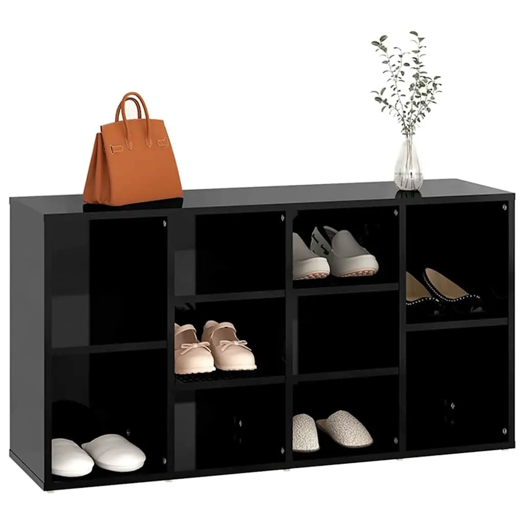 Shoe Storage Bench Black High Gloss 10 Shelves 103 x 30 x 55 cm