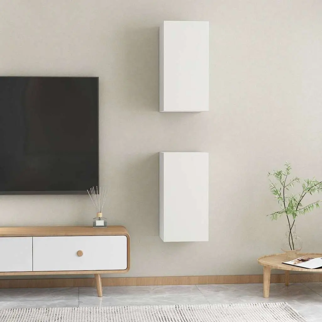 Wall-Mounted TV Cabinet Set 2 pcs White Storage Shelves