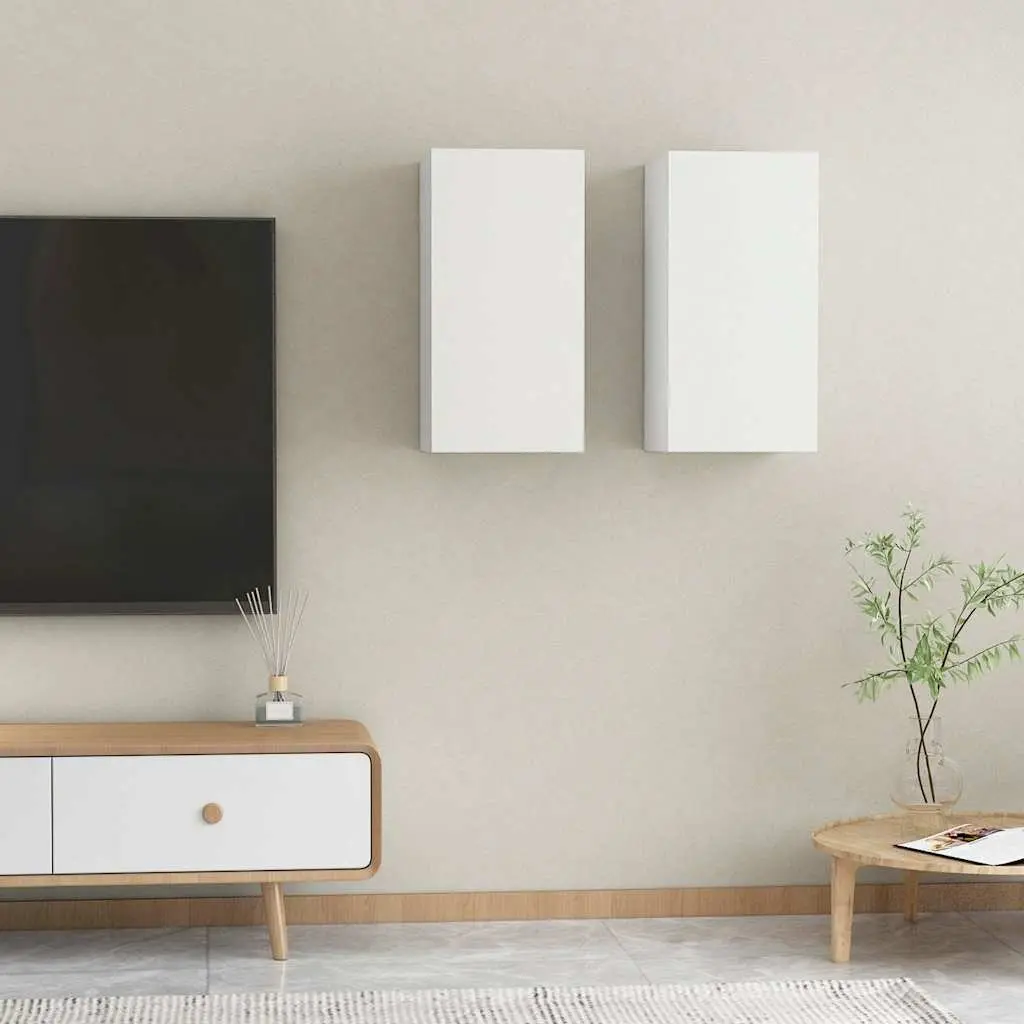 Wall-Mounted TV Cabinet Set 2 pcs White Storage Shelves