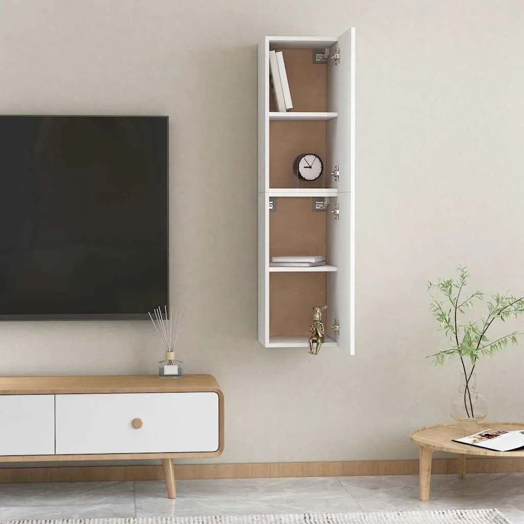 Wall-Mounted TV Cabinet Set 2 pcs White Storage Shelves