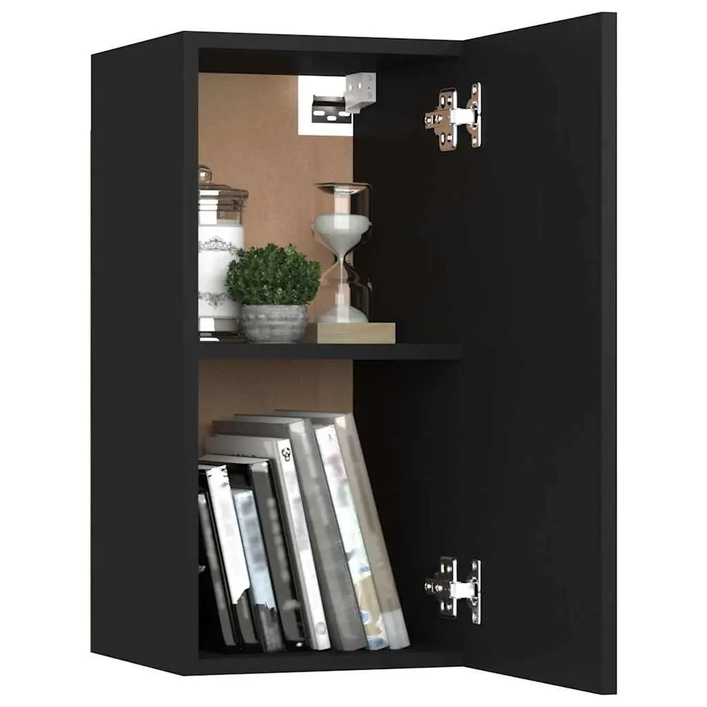 Wall-Mounted TV Cabinet Set Black 2 Pieces Storage Shelves Living Room Unit
