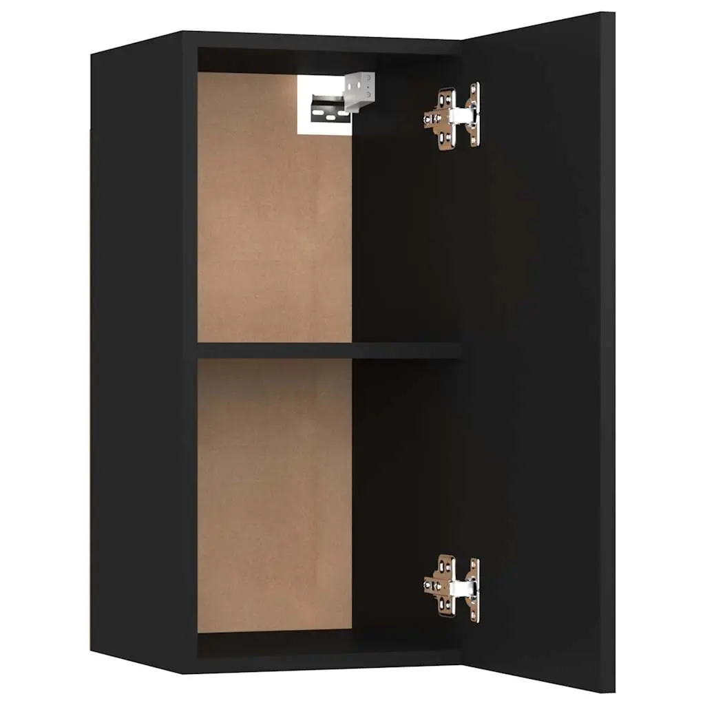Wall-Mounted TV Cabinet Set Black 2 Pieces Storage Shelves Living Room Unit