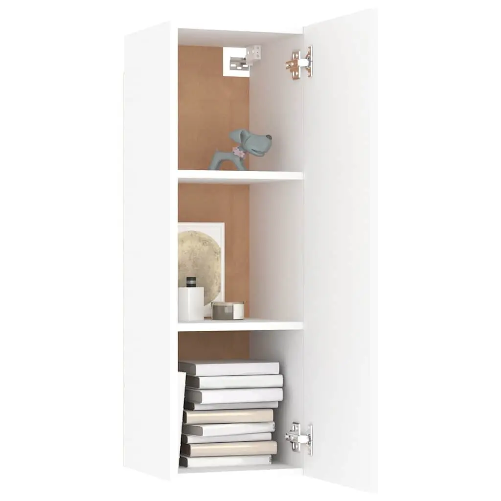 TV Cabinet Wall-Mounted White Storage Unit with 2 Shelves 30.5 x 30 x 90 cm