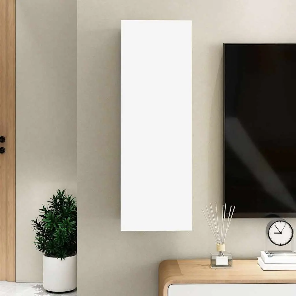 TV Cabinet Wall-Mounted White Storage Unit with 2 Shelves 30.5 x 30 x 90 cm