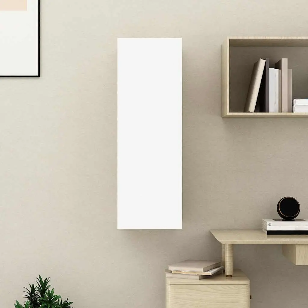 TV Cabinet Wall-Mounted White Storage Unit with 2 Shelves 30.5 x 30 x 90 cm
