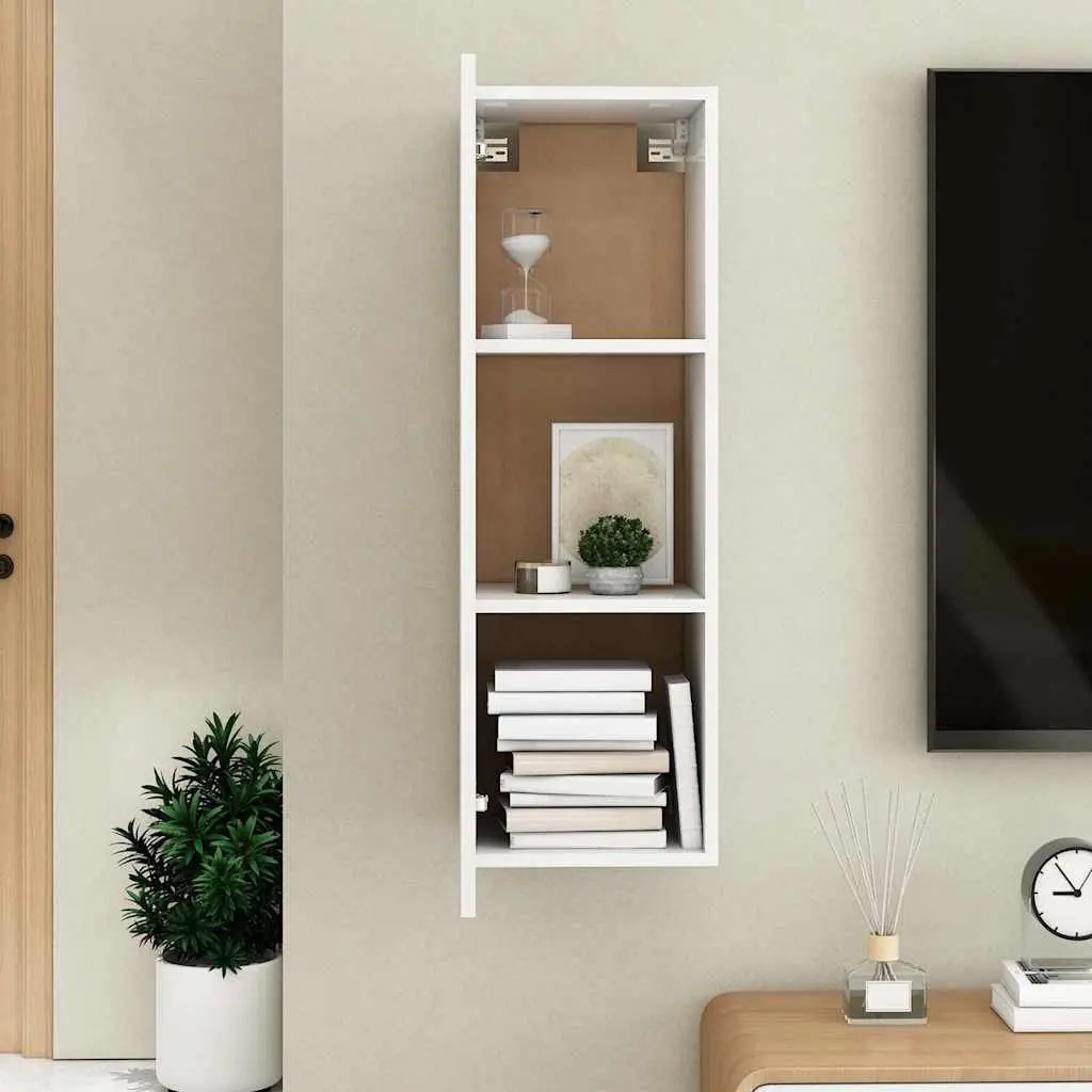TV Cabinet Wall-Mounted White Storage Unit with 2 Shelves 30.5 x 30 x 90 cm