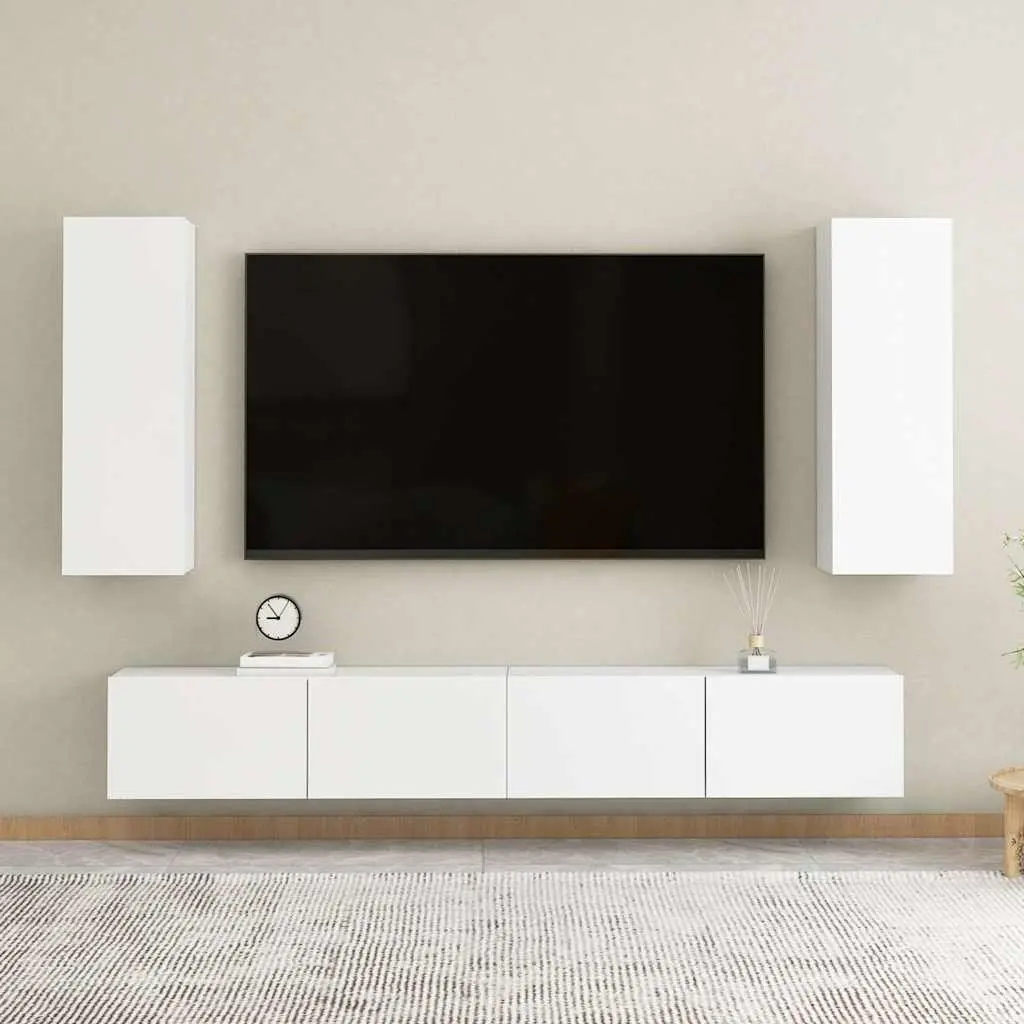 TV Cabinet Wall-Mounted White Storage Unit with 2 Shelves 30.5 x 30 x 90 cm