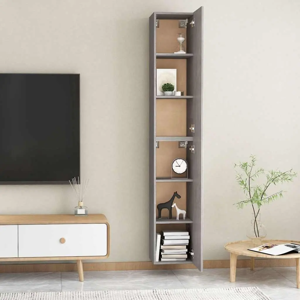 Wall-Mounted TV Cabinet Set Grey 30.5 x 30 x 90 cm Living Room Storage Shelving Unit