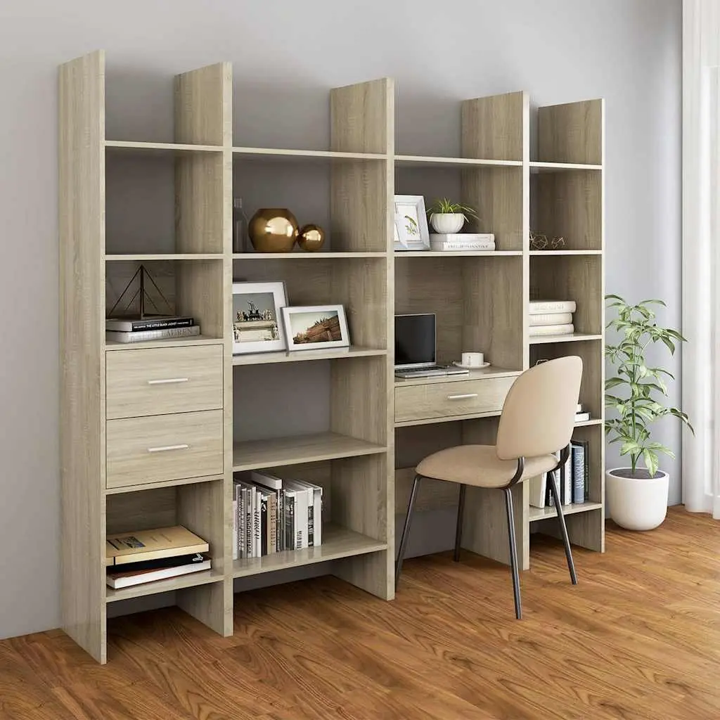 Book Cabinet Engineered Wood 40x35x180cm Storage Shelving Unit with Drawers