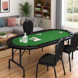 Poker Tabletop 10-Player Folding Gaming Table Green Felt Cup Holders Padded Rim