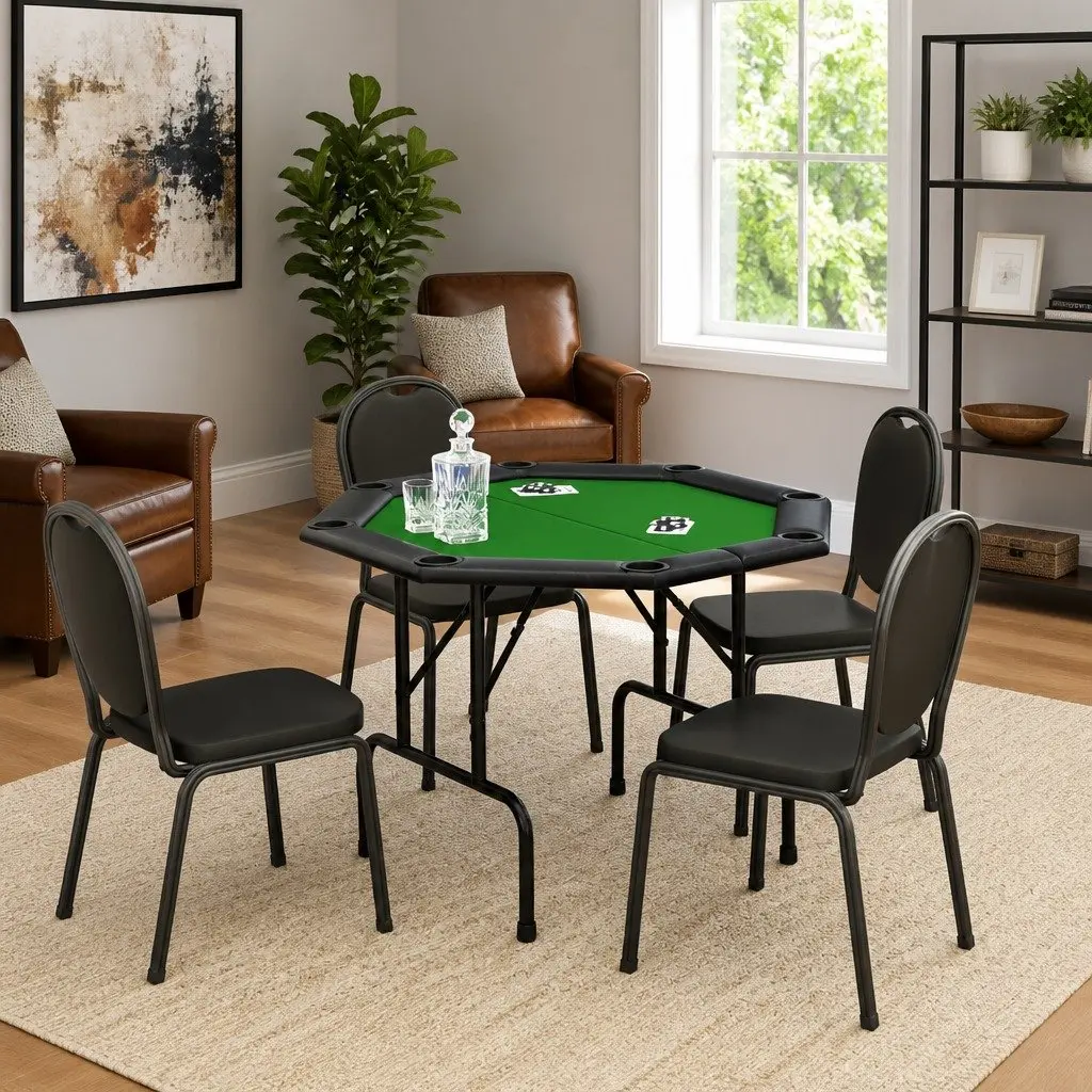8-Player Folding Poker Table Green Gaming Card Table Casino Night Game Furniture