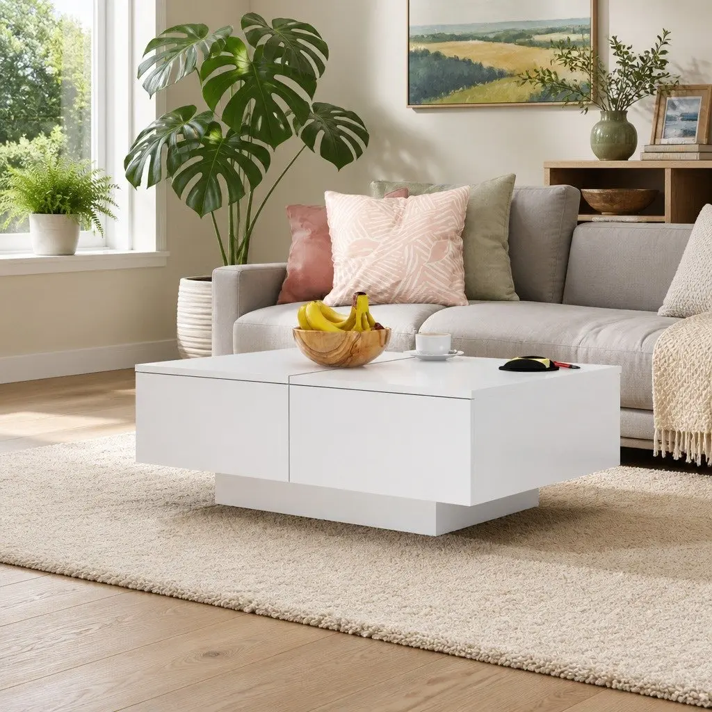 Coffee Table White Accent Engineered Wood 90x60x31cm