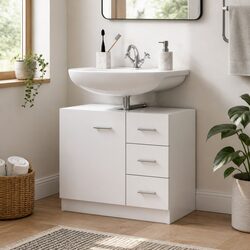 Friendly White Bathroom Sink Cabinet for Easy Organization
