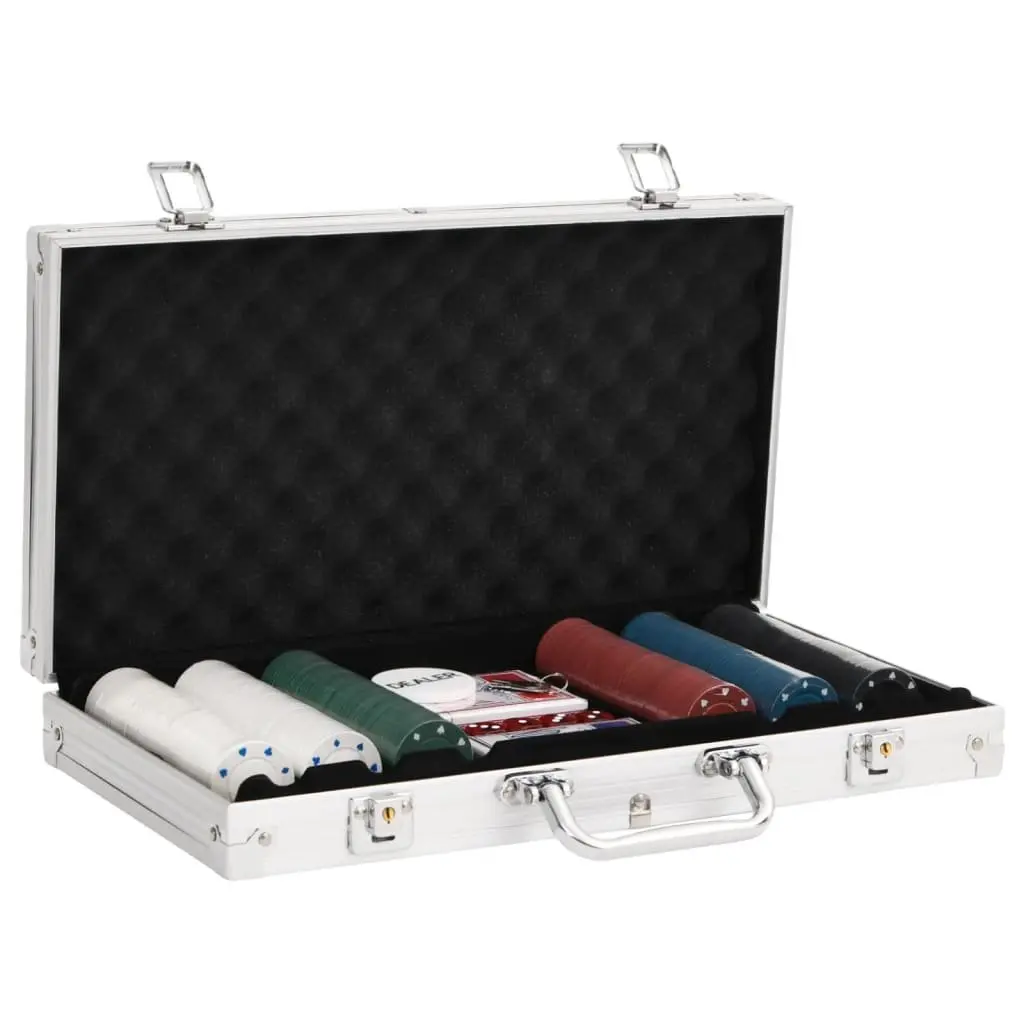 Poker Chip Set 300 Pieces Casino Coloured 4g Chips with Dice Cards Dealer Button Carry Case