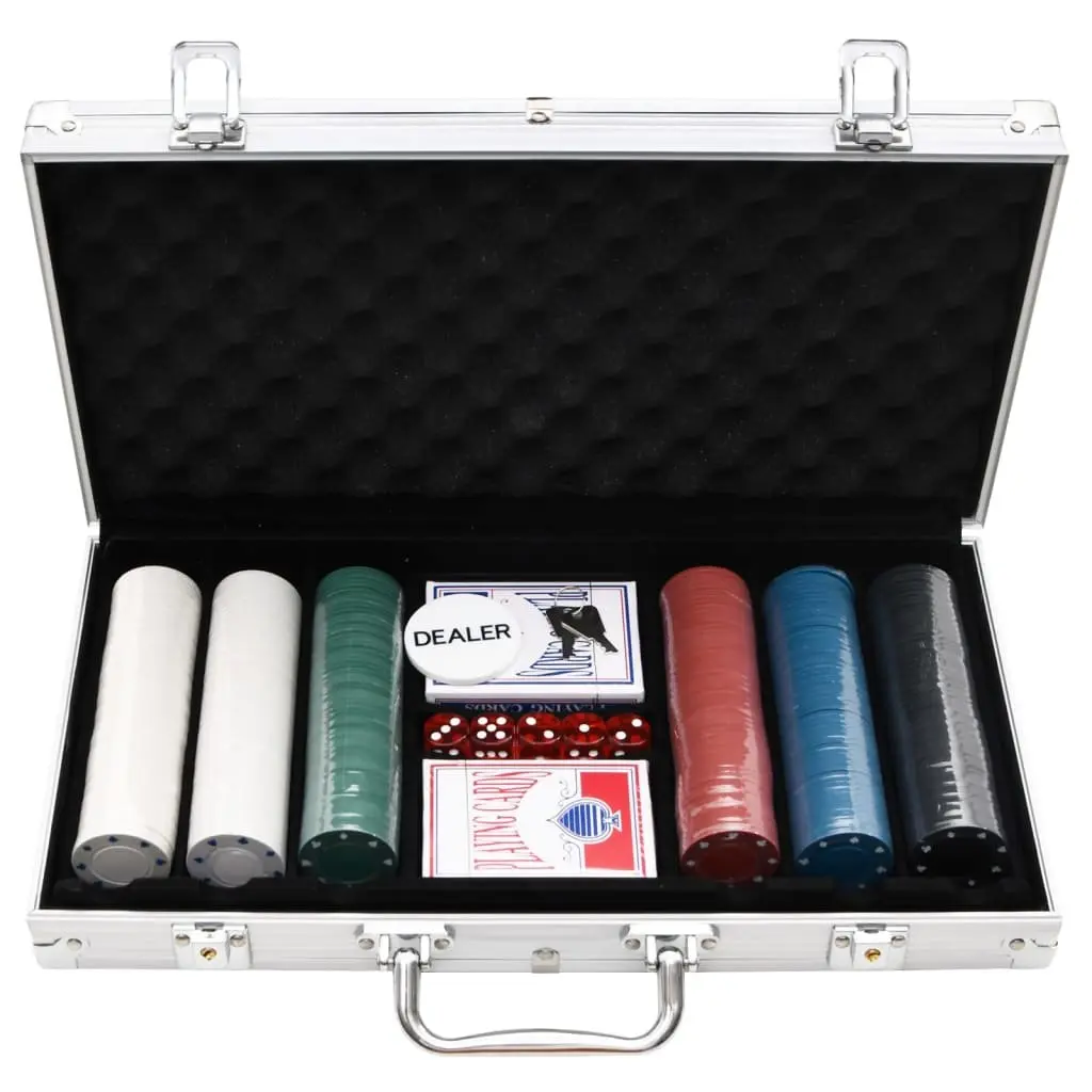 Poker Chip Set 300 Pieces Casino Coloured 4g Chips with Dice Cards Dealer Button Carry Case