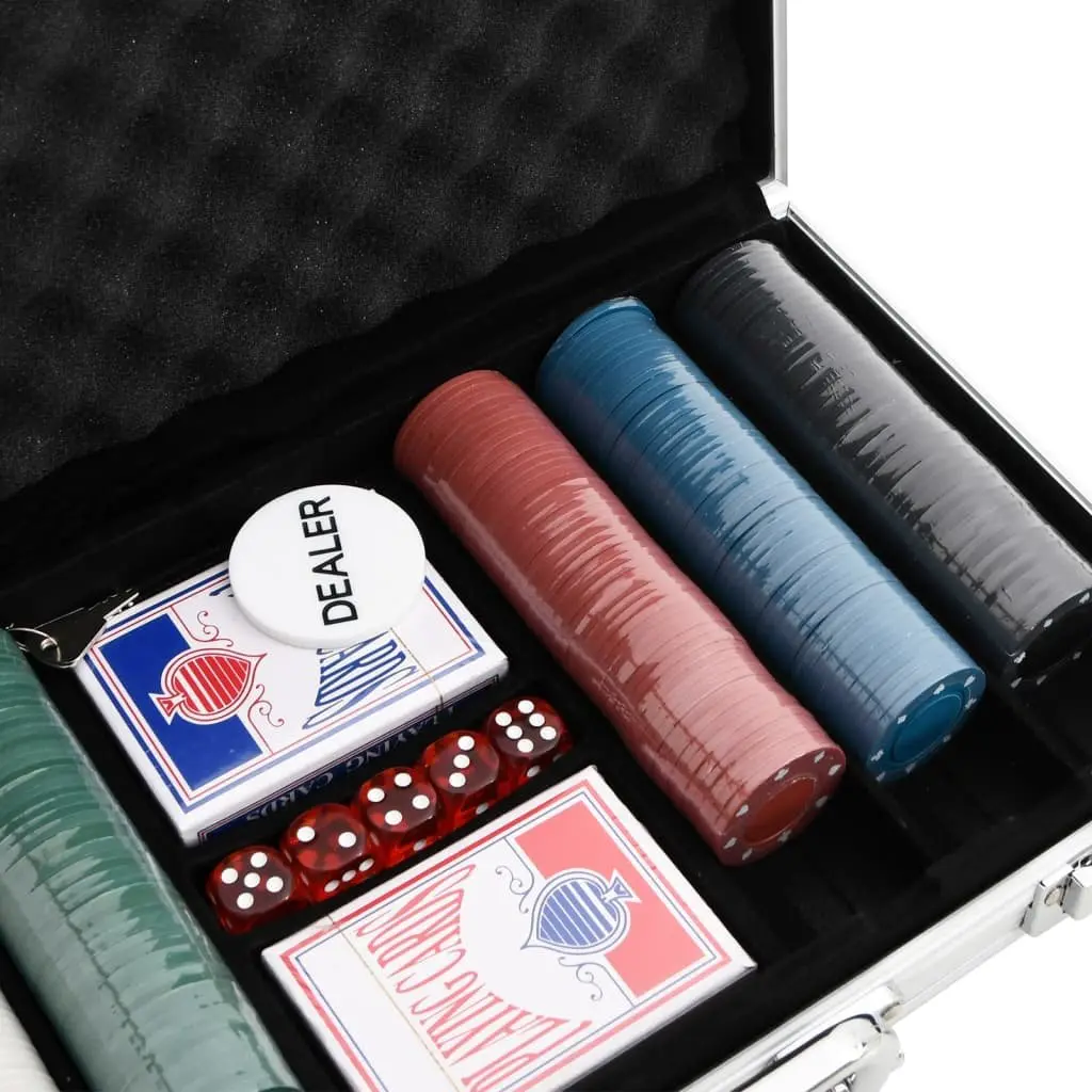 Poker Chip Set 300 Pieces Casino Coloured 4g Chips with Dice Cards Dealer Button Carry Case