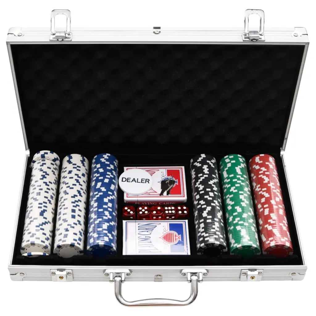 Poker Chip Set 300 pcs 11.5g Casino Game Cards Dice Dealer Button Carry Case