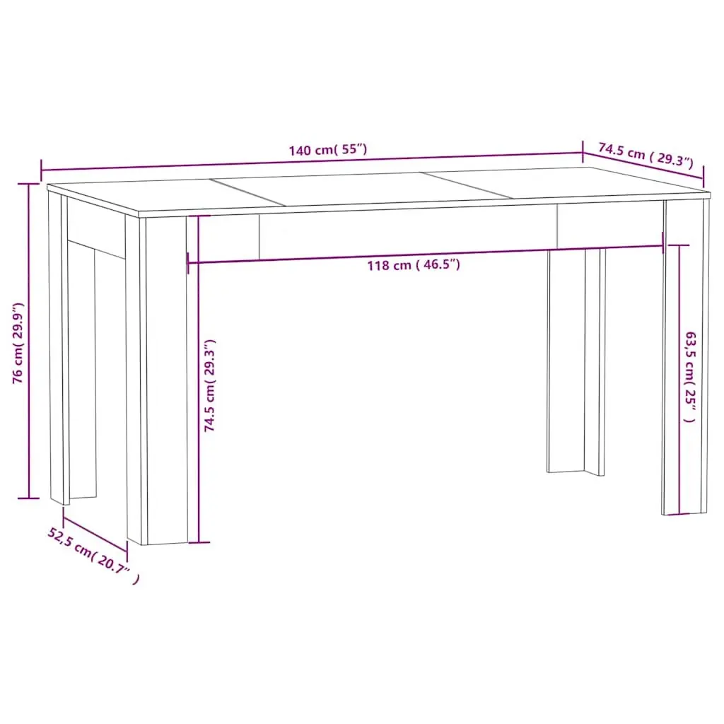 Dining Table Sturdy Stable Sonoma Oak Brown Engineered Wood 140L x 74.5W x 76H cm