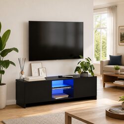 TV Cabinet with LED Lights Storage Unit Modern Entertainment Media Console Black