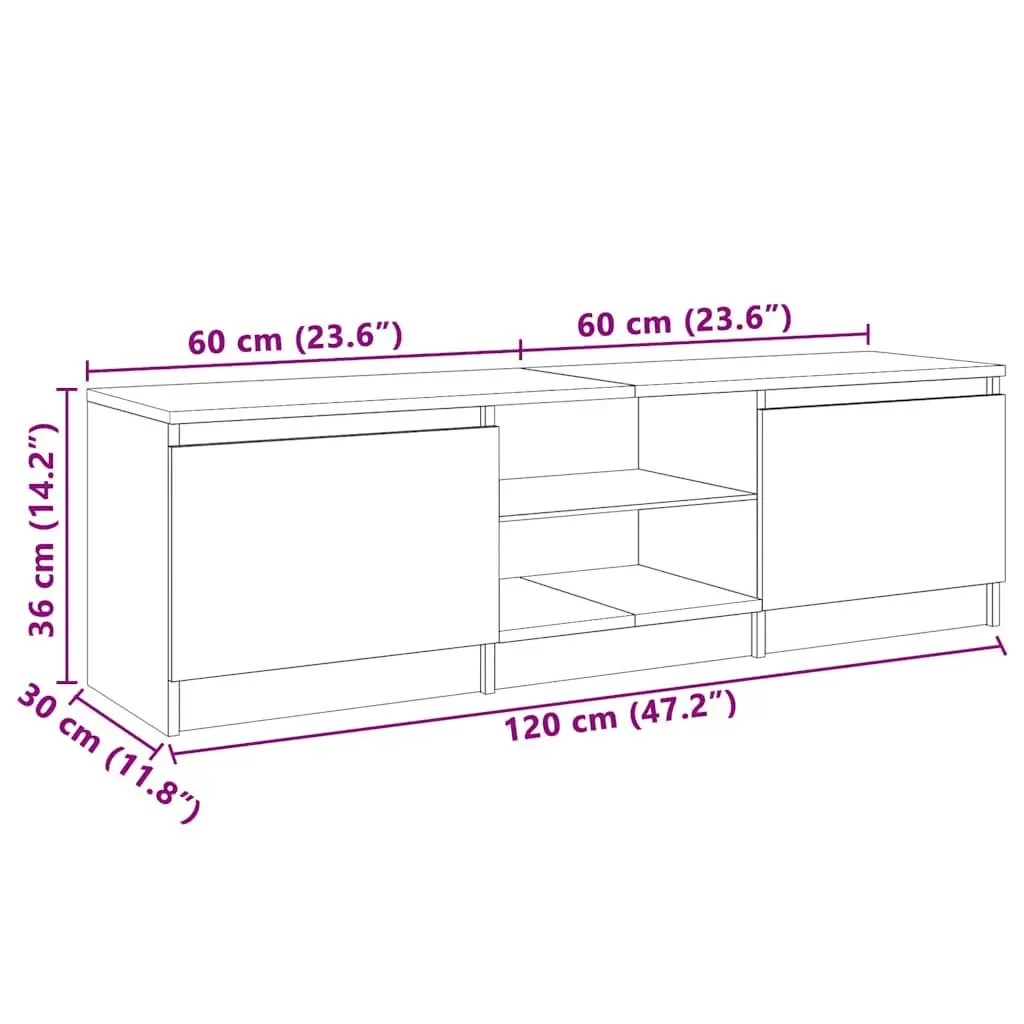 TV Cabinet Grey Modern with LED Lights 120 x 30 x 36 cm