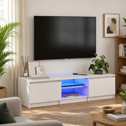 Versatile White TV Cabinet with LED Lighting Options