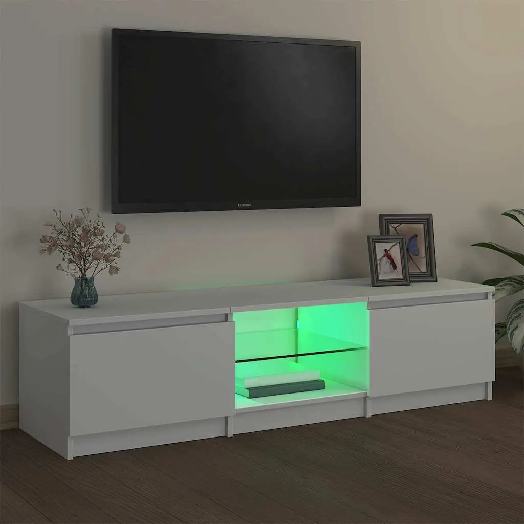 TV Cabinet Modern White with LED Lights 140x40x36cm