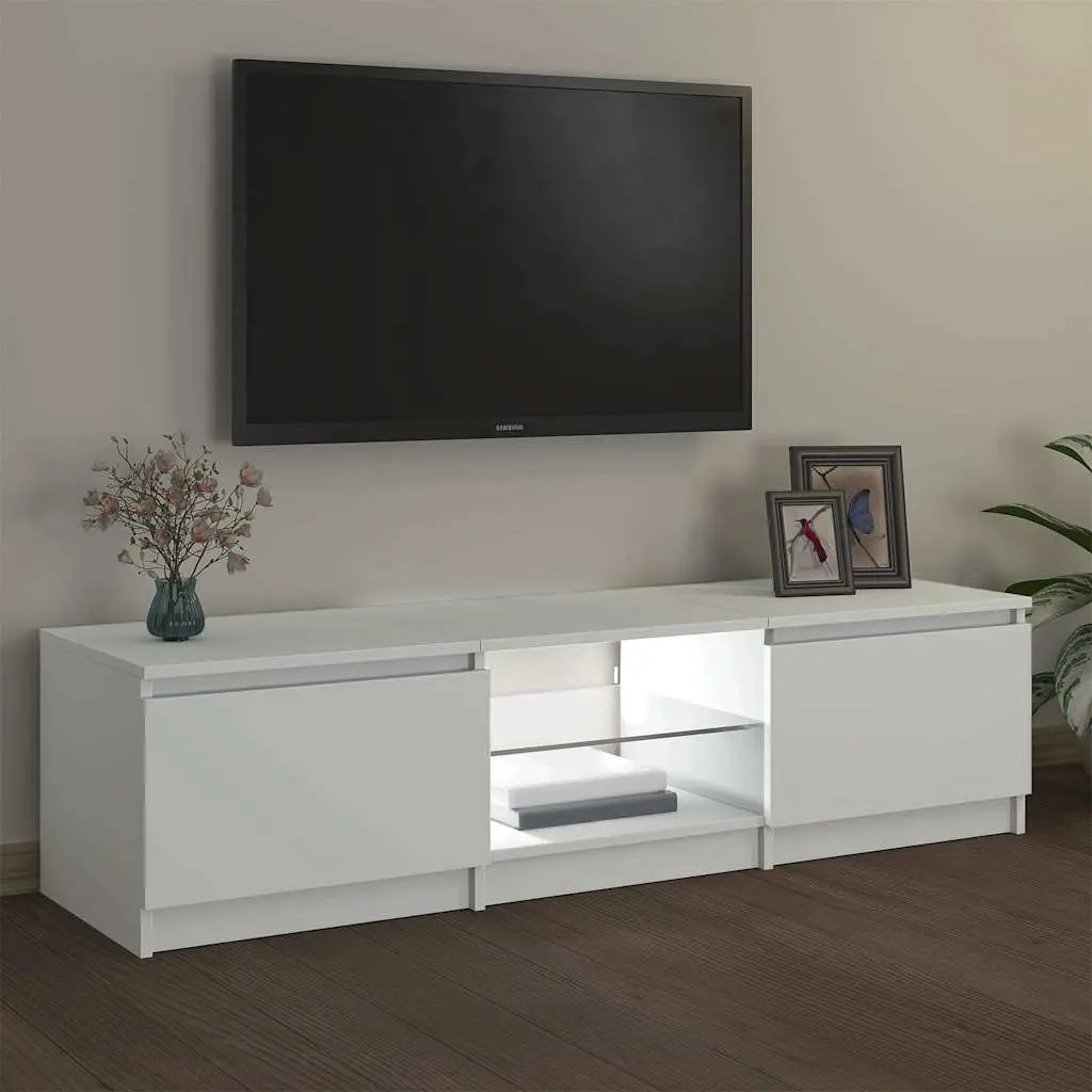 TV Cabinet Modern White with LED Lights 140x40x36cm
