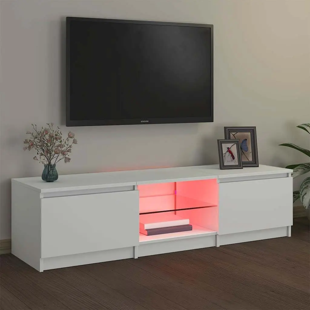 TV Cabinet Modern White with LED Lights 140x40x36cm