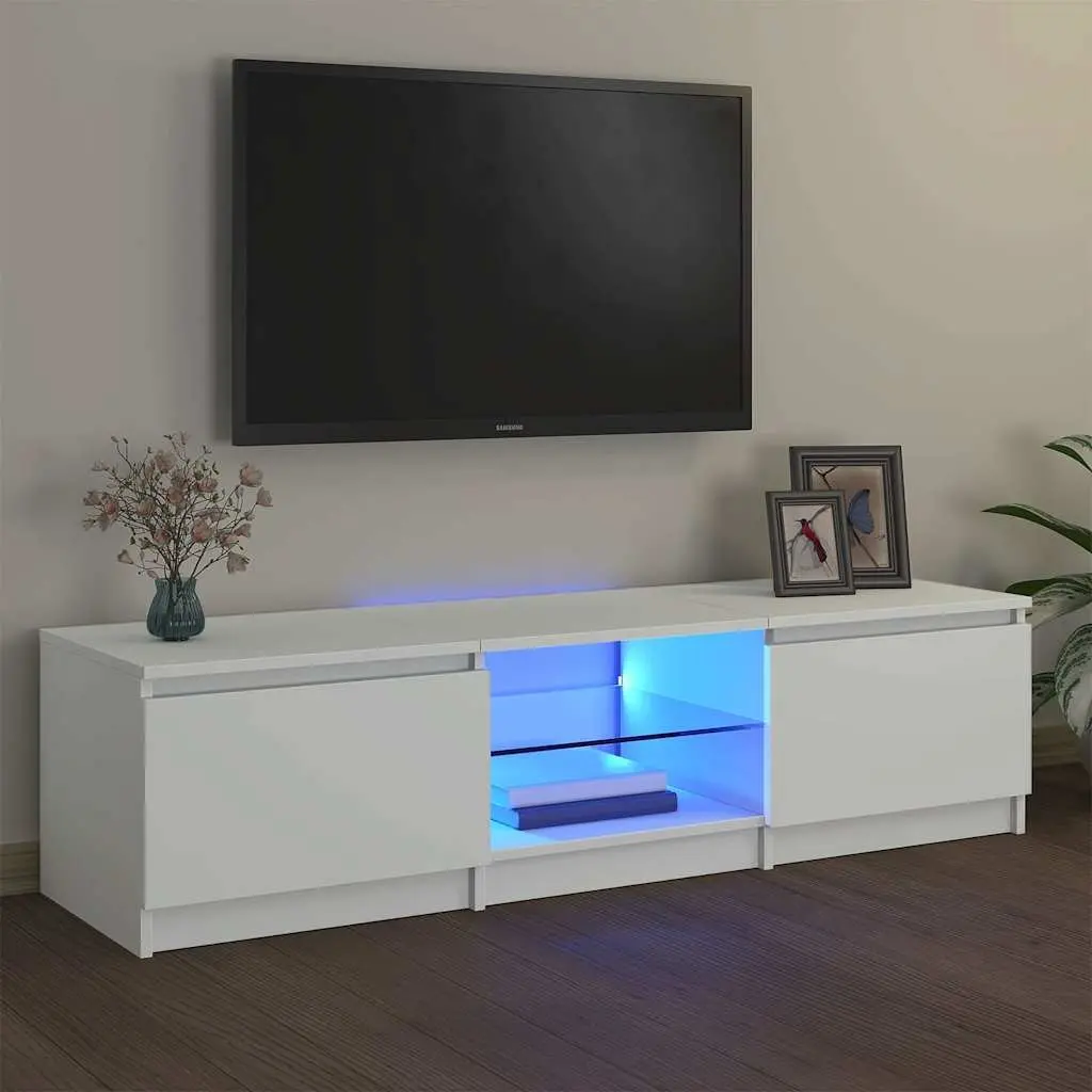 TV Cabinet Modern White with LED Lights 140x40x36cm